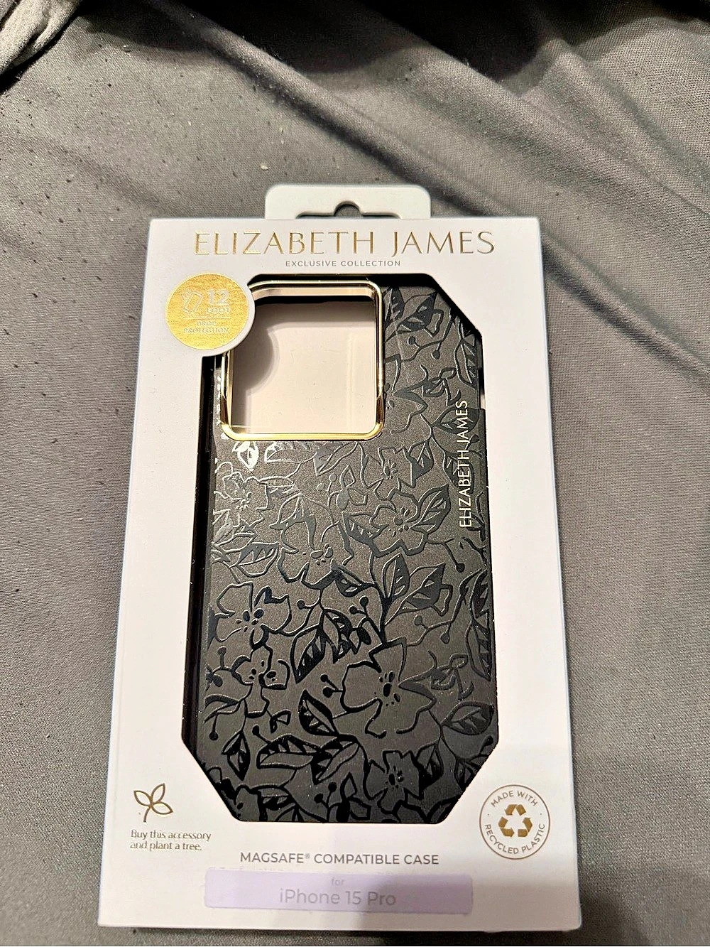 Elizabeth James MagSafe Compatible Case for iPhone 15 Pro - Black Floral iPhone